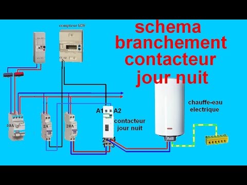 schema electrique branchemant cablage contacteur jour nuit - YouTube